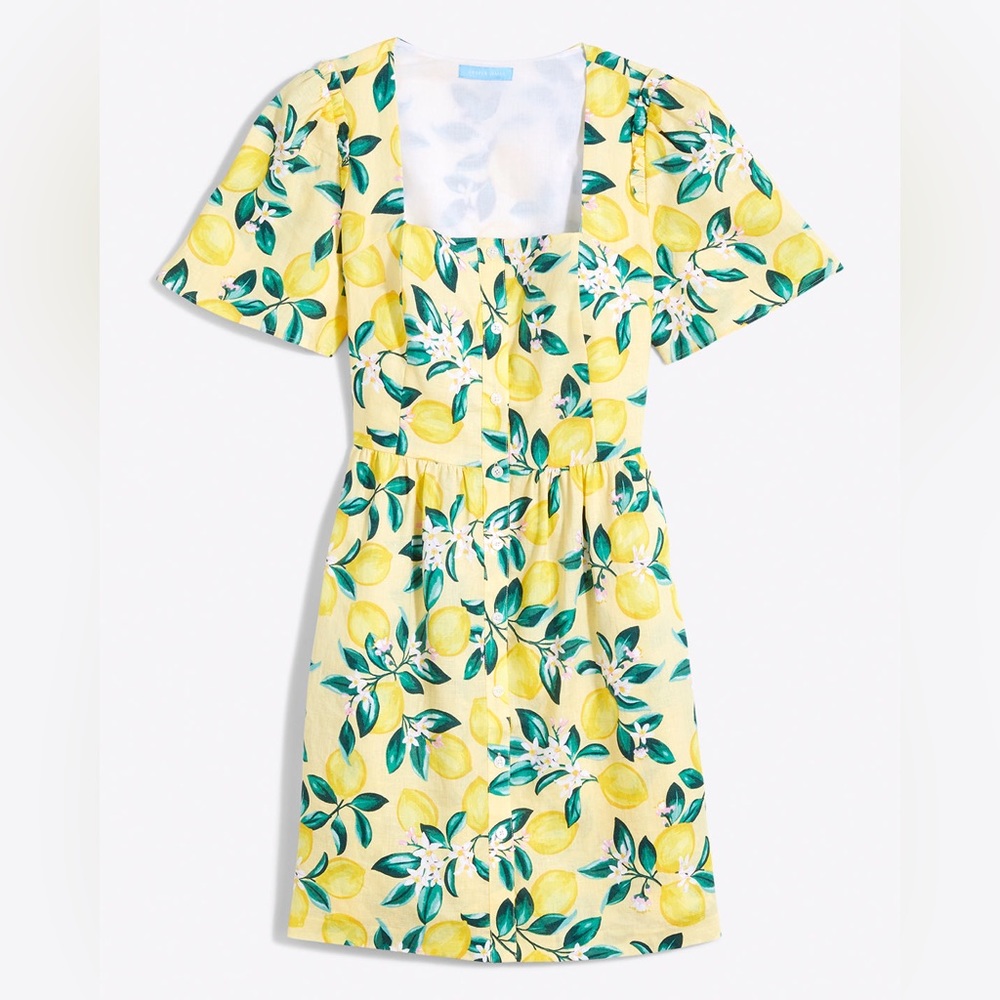 Draper James Yellow Lemon Print 100% Linen Mini Dress - Picture 3 of 13